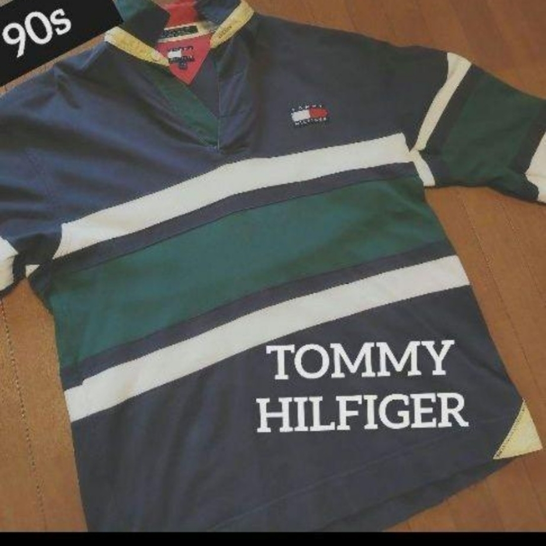 TOMMY HILFIGER(トミーヒルフィガー)の【希少】90sTOMMY HILFIGER トミーヒルフィガー　ラガーシャツ風 メンズのトップス(スウェット)の商品写真