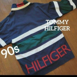 【希少】90sTOMMY HILFIGER トミーヒルフィガー　ラガーシャツ風