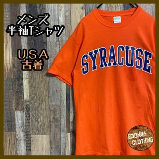 メンズ 半袖 Tシャツ オレンジ カレッジロゴ S USA古着 90s(Tシャツ/カットソー(半袖/袖なし))