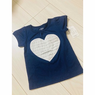 【新品】可愛いハートのついたシンプルなTシャツ　ネイビー　紺　90