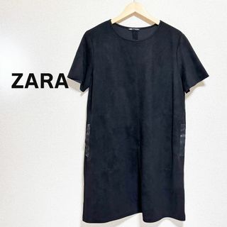 ザラ(ZARA)のZARA ザラ　ミニ　ワンピース　黒　ブラック　半袖　L　スウェード　体型隠し(ミニワンピース)