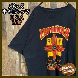 スペイン スポーツ Tシャツ ロゴ USA古着 半袖 メンズ プリント ブラック(Tシャツ/カットソー(半袖/袖なし))