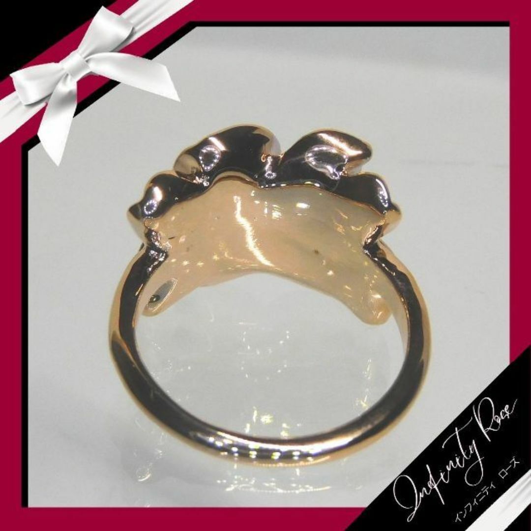 （1133）17号　ピンクゴールドピンクホワイトフラワー高級大きめお花のリング レディースのアクセサリー(リング(指輪))の商品写真
