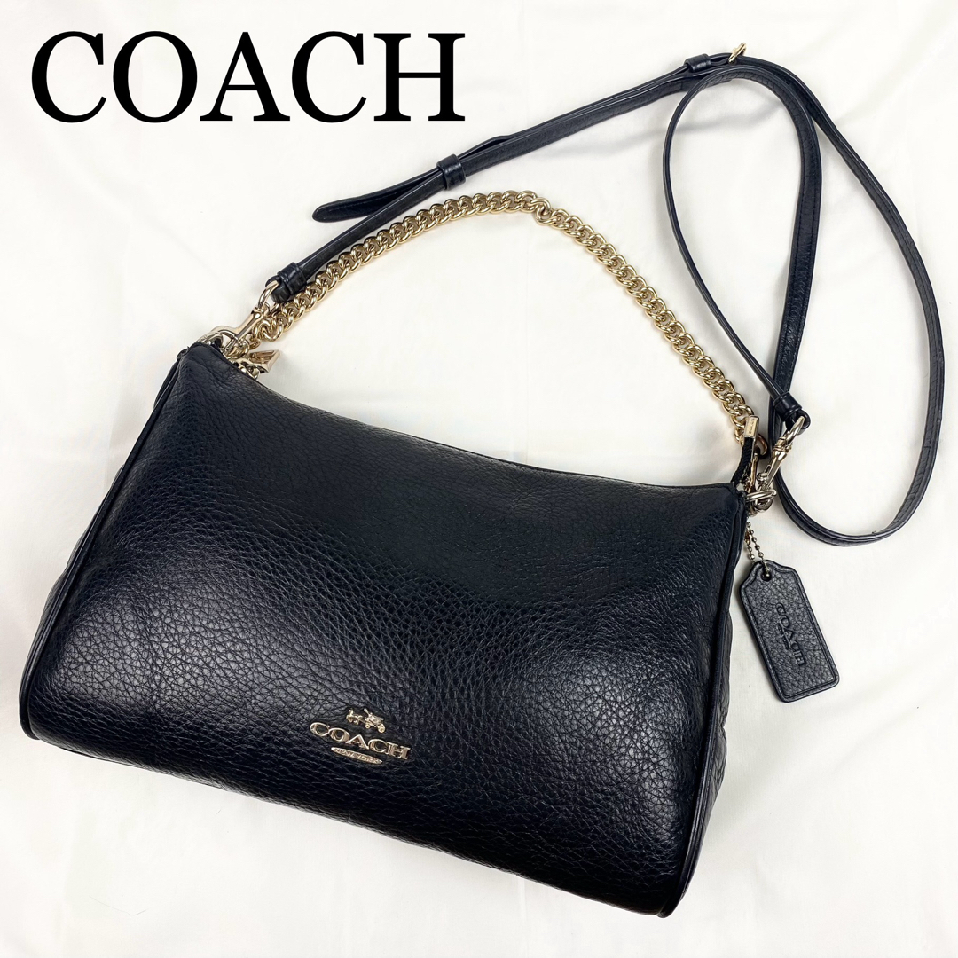 COACH(コーチ)のCOACH 2way ショルダーバッグ　チェーン　ネイビー　レザー　ゴールド金具 レディースのバッグ(ショルダーバッグ)の商品写真