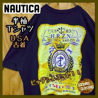 USA古着 90s 半袖 Tシャツ ネイビー ノーティカ デカロゴ ゆるダボ(Tシャツ/カットソー(半袖/袖なし))