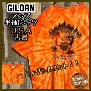 ギルタン(GILDAN)のGILDAN Tシャツ 半袖 オレンジ バックプリント タイダイ染め USA古着(Tシャツ/カットソー(半袖/袖なし))