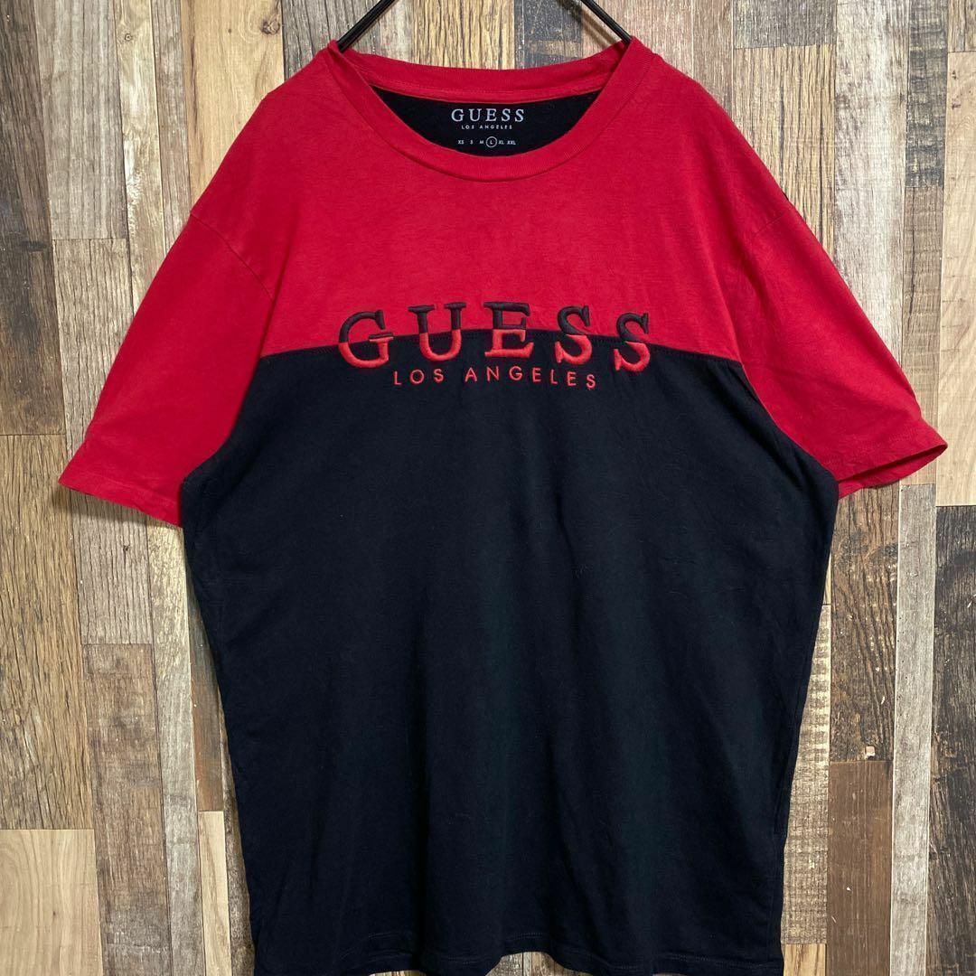 GUESS(ゲス)のGUESS メンズ 半袖 Tシャツ 赤 黒 ロゴ L USA古着 90s メンズのトップス(Tシャツ/カットソー(半袖/袖なし))の商品写真