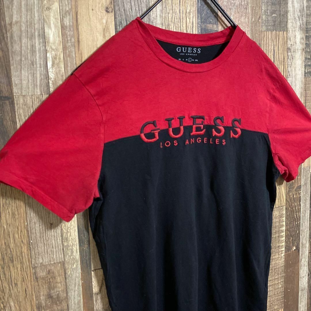 GUESS(ゲス)のGUESS メンズ 半袖 Tシャツ 赤 黒 ロゴ L USA古着 90s メンズのトップス(Tシャツ/カットソー(半袖/袖なし))の商品写真