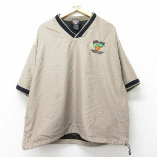 XL★古着 半袖 ジャケット メンズ 00年代 00s NATIONAL HISPANIC バスケットボール 大きいサイズ Vネック ベージュ他 カーキ 内側メッシュ 24apr22 中古 アウター ジャンパー ブルゾン(ダッフルコート)