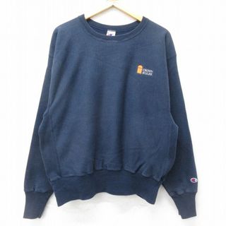 チャンピオン(Champion)のL★古着 長袖 チャンピオン Champion リバースウィーブ メンズ 90年代 90s CROWN BOILER クルーネック 紺 ネイビー 24apr22 中古 スウェット スエット トレーナー トップス(パーカー)