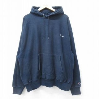 チャンピオン(Champion)のXL★古着 長袖 チャンピオン Champion リバースウィーブ パーカー メンズ 00年代 00s ワンポイントロゴ 大きいサイズ 紺 ネイビー 24apr22 中古 スウェット スエット トレーナー トップス(パーカー)