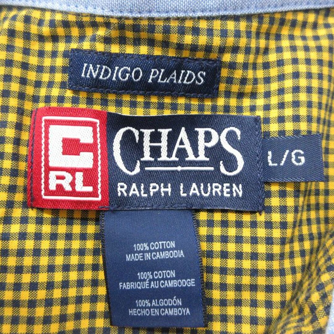 Ralph Lauren(ラルフローレン)のXL★古着 ラルフローレン Ralph Lauren チャップス 長袖 ブランド シャツ メンズ 90年代 90s ワンポイントロゴ ロング丈 コットン ボタンダウン 黄他 イエロー ギンガム チェック 24apr22 中古 トップス メンズのトップス(シャツ)の商品写真