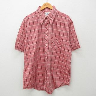 XL★古着 半袖 シャツ メンズ 90年代 90s ロング丈 赤系他 レッド チェック 24apr22 中古 トップス(シャツ)