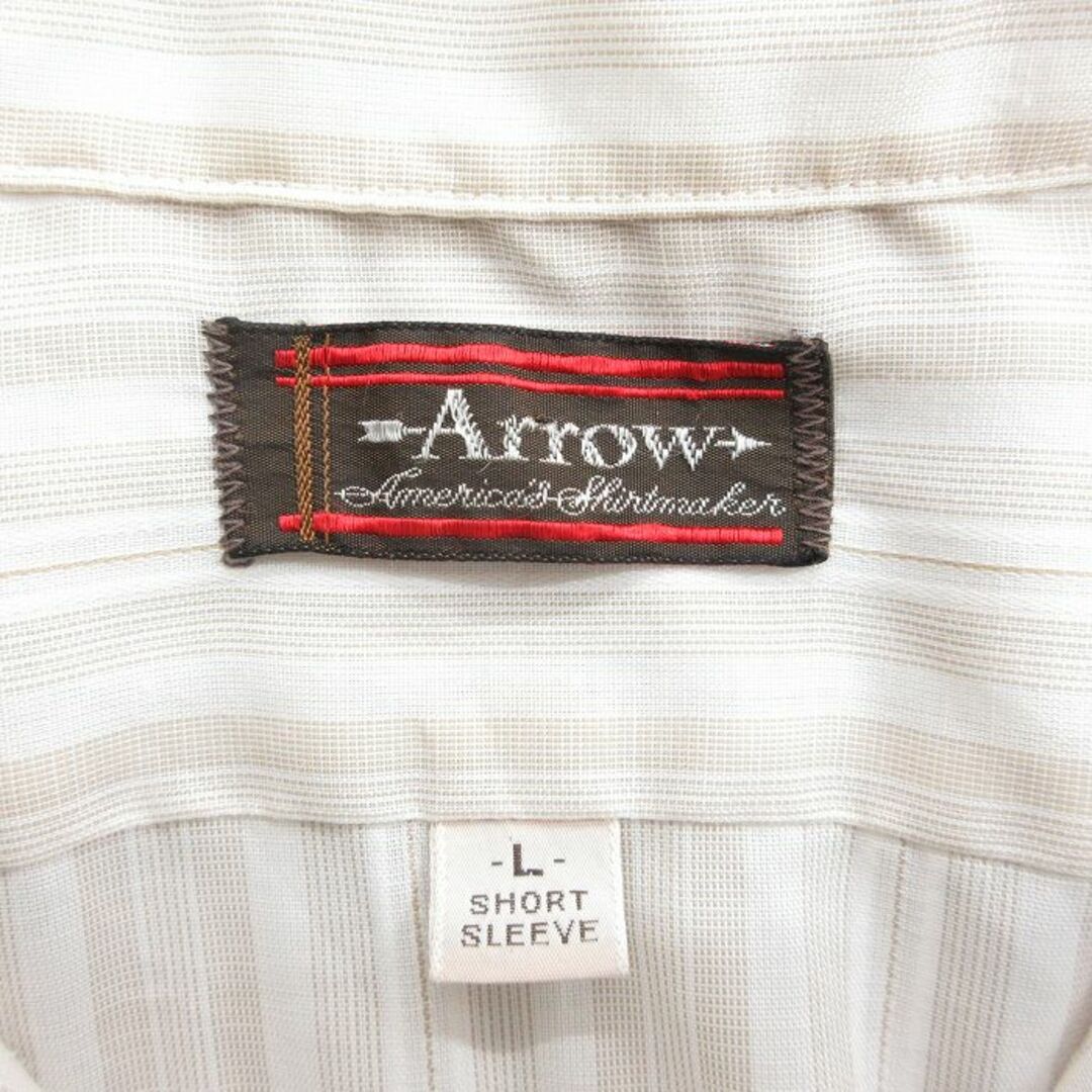 ARROW(アロー)のXL★古着 アロー 半袖 シャツ メンズ 80年代 80s 開襟 オープンカラー 薄ベージュ他 カーキ ストライプ 24apr22 中古 トップス メンズのトップス(シャツ)の商品写真