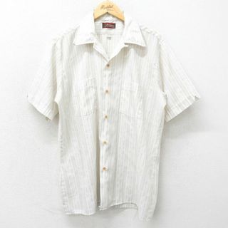 アロー(ARROW)のXL★古着 アロー 半袖 シャツ メンズ 80年代 80s 開襟 オープンカラー 薄ベージュ他 カーキ ストライプ 24apr22 中古 トップス(シャツ)