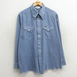 ラングラー(Wrangler)のXL★古着 ラングラー Wrangler 長袖 ウエスタン シャツ メンズ 80年代 80s USA製 紺他 ネイビー ギンガムチェック 24apr22 中古 トップス(シャツ)