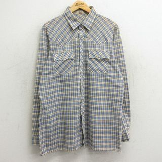 リーバイス(Levi's)のL★古着 リーバイス Levis 長袖 ウエスタン シャツ メンズ 80年代 80s 薄ベージュ他 カーキ チェック 24apr22 中古 トップス(シャツ)