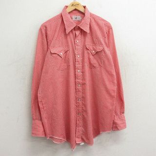 XL★古着 H BAR C 長袖 ウエスタン シャツ メンズ 80年代 80s ロング丈 USA製 赤他 レッド ギンガムチェック 24apr22 中古 トップス(シャツ)