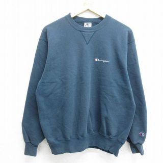 チャンピオン(Champion)のL★古着 チャンピオン champion 長袖 スウェット メンズ 00年代 00s ワンポイントロゴ クルーネック 紺 ネイビー 24apr22 中古 スエット トレーナー トップス(パーカー)