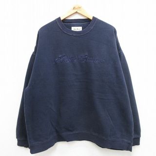 XL★古着 エディーバウアー 長袖 スウェット メンズ 00年代 00s ビッグロゴ 大きいサイズ 刺繍 クルーネック 紺 ネイビー 【spe】 24apr22 中古 スエット トレーナー トップス