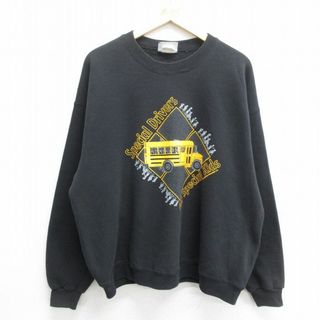 XL★古着 リー Lee 長袖 スウェット メンズ 90年代 90s バス Kids 大きいサイズ クルーネック USA製 黒 ブラック 24apr22 中古 スエット トレーナー トップス