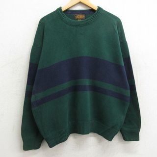 エディーバウアー(Eddie Bauer)のXL★古着 エディーバウアー 長袖 セーター メンズ 90年代 90s 大きいサイズ コットン クルーネック 緑他 グリーン 【spe】 24apr22 中古 ニット トップス(ニット/セーター)