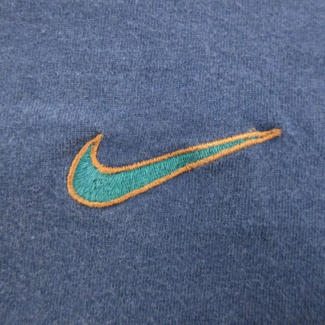 NIKE(ナイキ)のL★古着 ナイキ NIKE 半袖 ビンテージ Tシャツ メンズ 90年代 90s ワンポイントロゴ コットン クルーネック USA製 紺 ネイビー 24apr22 中古 メンズのトップス(Tシャツ/カットソー(半袖/袖なし))の商品写真