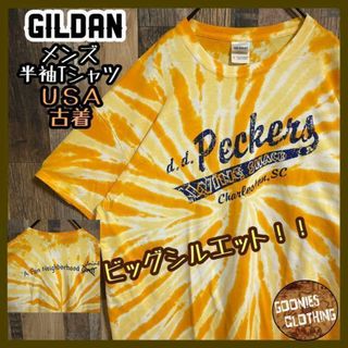 ギルタン(GILDAN)のパッカーズ オレンジ イエロー タイダイ染め Tシャツ XL 派手 USA古着(Tシャツ/カットソー(半袖/袖なし))