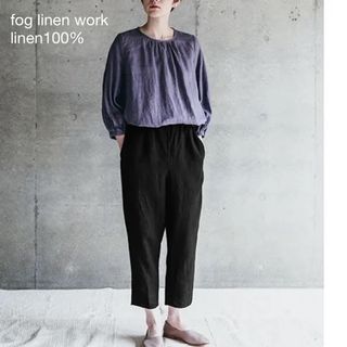 fog linen work - 093fog linen workリネン100％ギャザー長袖ブラウス ラベンダー