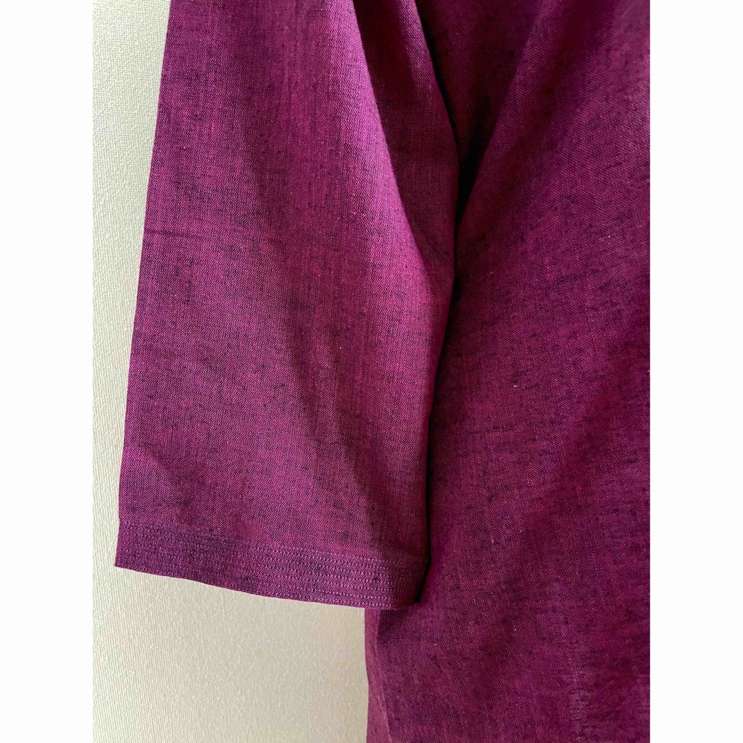 インドコットン　手織り　ストレート　クルタ　プラム　L レディースのワンピース(ロングワンピース/マキシワンピース)の商品写真