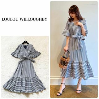 ルルウィルビー(LOULOU WILLOUGHBY)のLOULOU WILLOUGHBY コードストライプカシュクールワンピース　L(ロングワンピース/マキシワンピース)