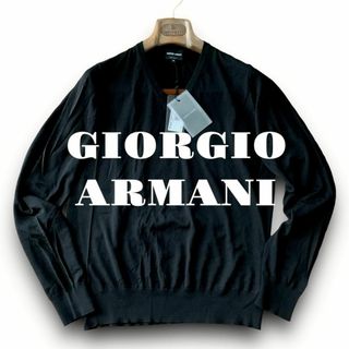 ジョルジオアルマーニ(Giorgio Armani)のD20 未使用 春ニット 46 『ジョルジオアルマーニ』ニット カットソー 黒(Tシャツ/カットソー(七分/長袖))