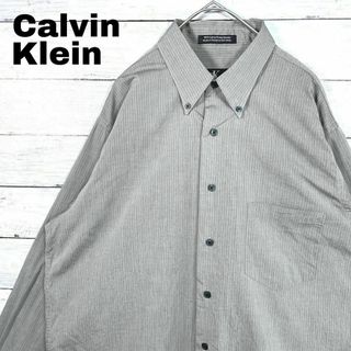 カルバンクライン(Calvin Klein)の31V 春秋 カルバンクライン ストライプBD長袖シャツ 胸ポケットメンズ古着(シャツ)