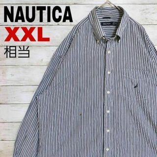 ノーティカ(NAUTICA)のx28 US古着 テンセル混 NAUTICA BD長袖 刺繍ロゴ ストライプ(シャツ)