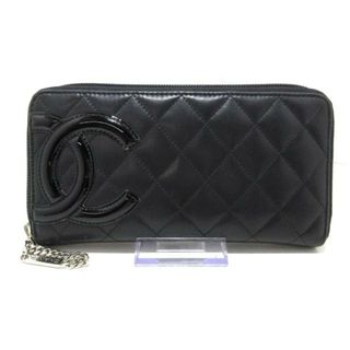 シャネル(CHANEL)のCHANEL(シャネル) 長財布 カンボンライン 黒 ラウンドファスナー ラムスキン×エナメル（レザー）(財布)