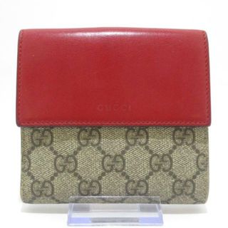 グッチ(Gucci)のGUCCI(グッチ) Wホック財布 GGプラス・GGスプリーム 410104 ベージュ×ダークブラウン×レッド PVC(塩化ビニール)×レザー(財布)