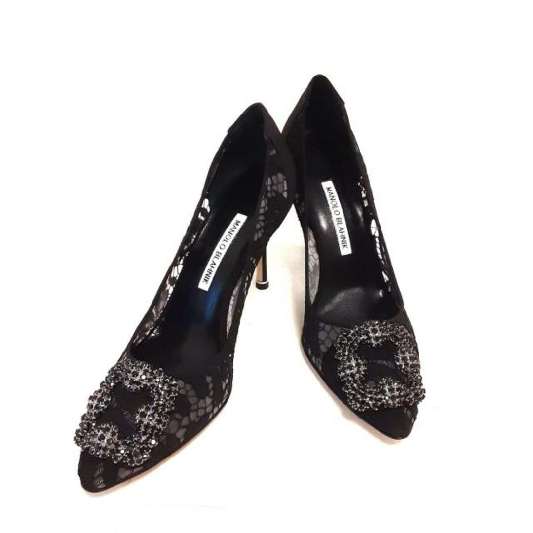 MANOLO BLAHNIK(マノロブラニク)のMANOLO BLAHNIK(マノロブラニク) パンプス 37 1/2 レディース美品  ハンギシ 黒 レース/ビジュー 化学繊維 レディースの靴/シューズ(ハイヒール/パンプス)の商品写真