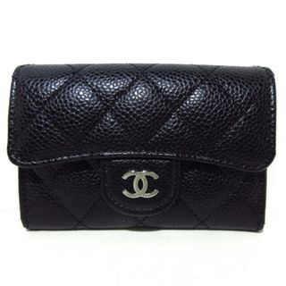 シャネル(CHANEL)のCHANEL(シャネル) カードケース美品  マトラッセ AP0214 黒 シルバー金具 キャビアスキン(名刺入れ/定期入れ)