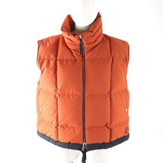 極美品○MONCLER GENIUS 2 モンクレール ジーニアス 2 2021年製 G20941A00017 M1230 DEMETRIA GILET ロゴワッペン付き グリッドキルティング ジップアップ ドローストリング スタンドカラー ダウンベスト オレンジ系 0 正規品 レディース(ダウンベスト)