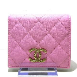 シャネル(CHANEL)のCHANEL(シャネル) 2つ折り財布美品  マトラッセ ピンク キャビアスキン(財布)