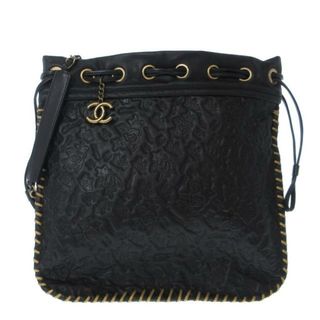 シャネル(CHANEL)のCHANEL(シャネル) ショルダーバッグ レディース アイコン 黒×ゴールド カメリア/ココマーク/チェーンショルダー/ヴィンテージゴールド金具/巾着型 レザー(ショルダーバッグ)