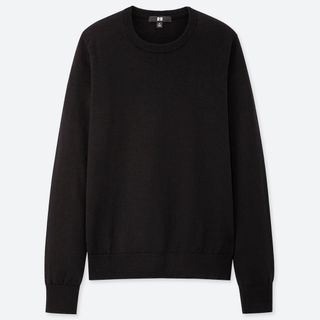 ユニクロ(UNIQLO)の【美品】エクストラファインメリノクルーネックセーター  ブラック　S(ニット/セーター)