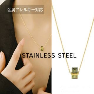 ꫛꫀꪝ●stainless●限定1点●ステンレスクリスタルネックレス◇深グリーン(ネックレス)