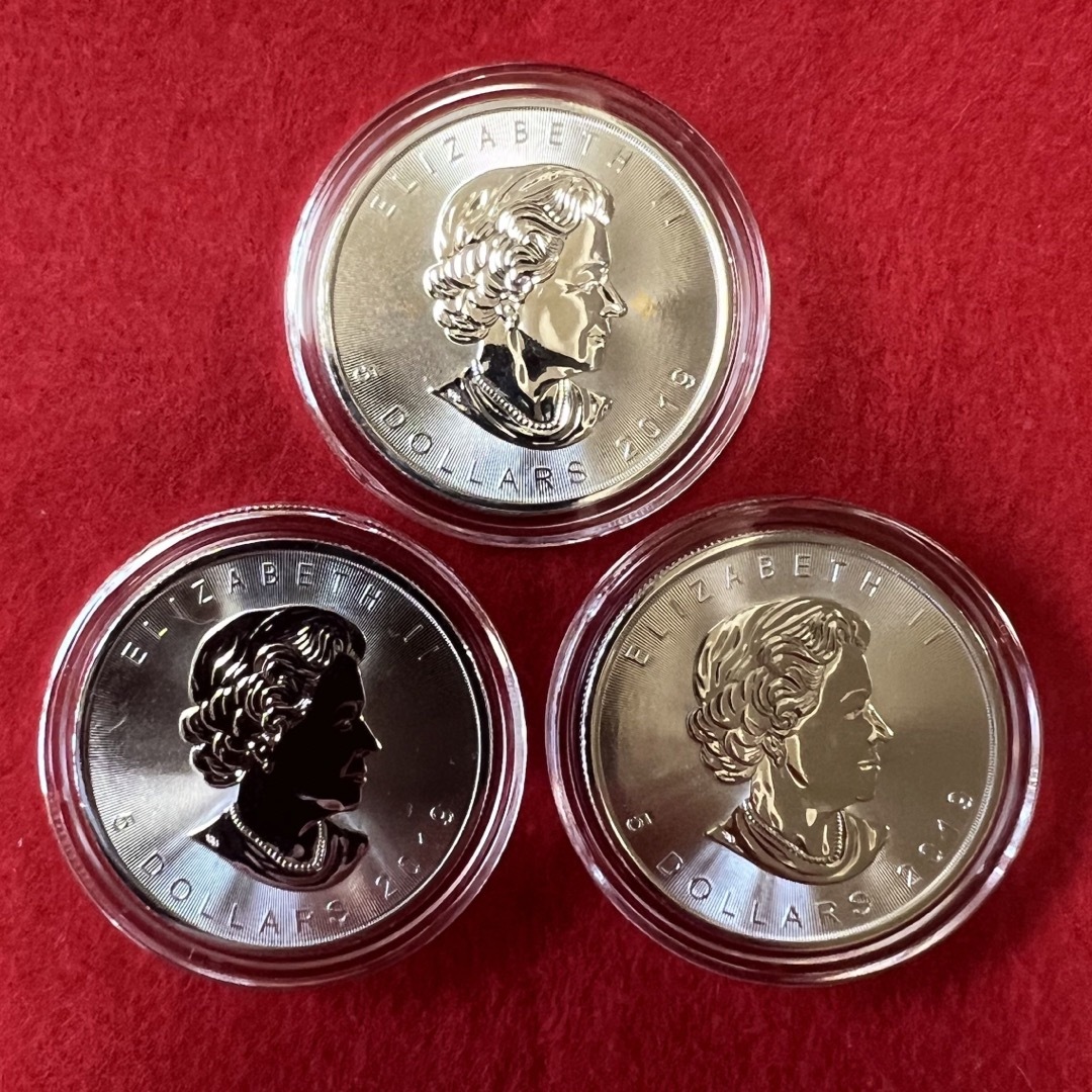 3枚 メイプルリーフ 銀貨 1オンス 2019年 エンタメ/ホビーの美術品/アンティーク(貨幣)の商品写真