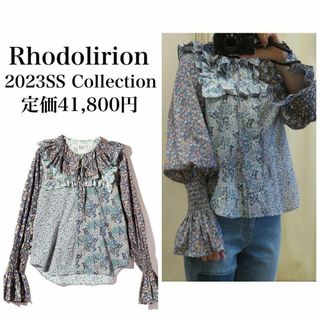 Rhodolirionロドリリオン　フリルリボンブラウス　フラワーパターンコンボ(シャツ/ブラウス(長袖/七分))