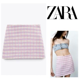 ザラ(ZARA)の【新品未使用】ZARA チェック柄ツイードミニスカート(ミニスカート)