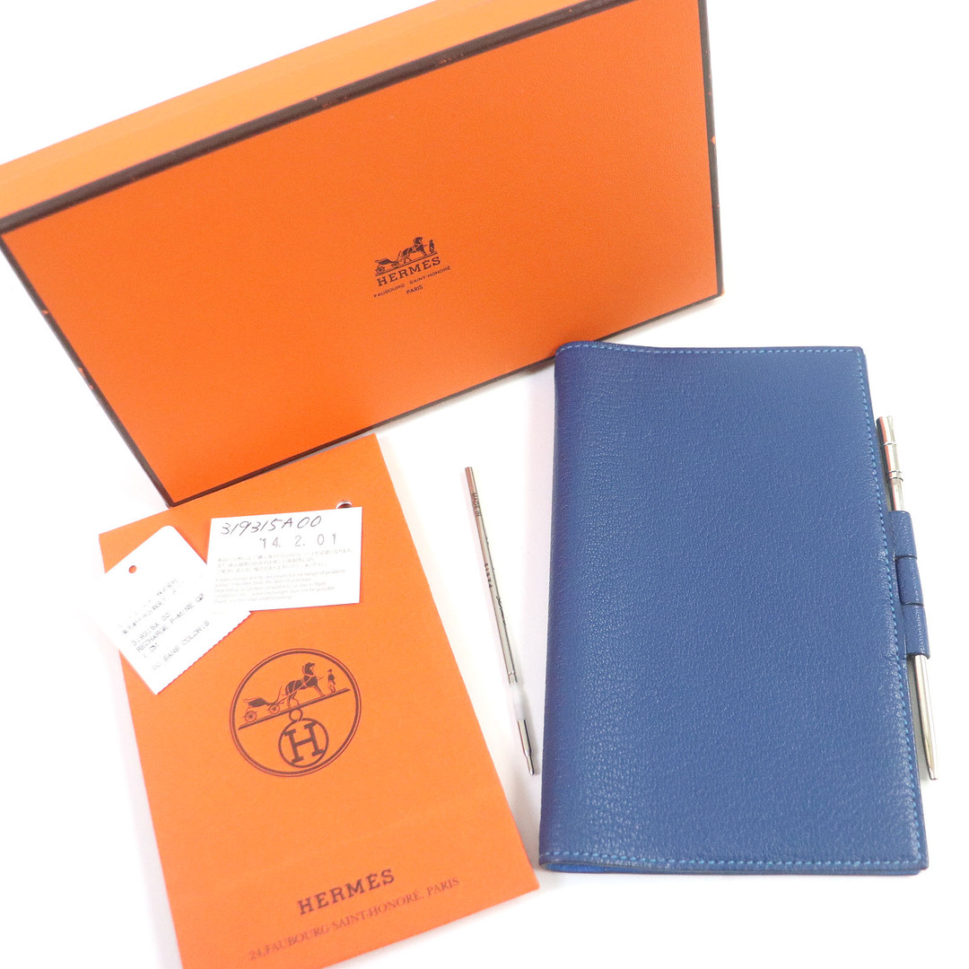 Hermes(エルメス)の極美品□HERMES エルメス アジェンダヴィジョン シェーブル シャーペン付き 二つ折り レザー 手帳カバー ブルー □Q刻印 箱付き フランス製 メンズ インテリア/住まい/日用品の文房具(その他)の商品写真