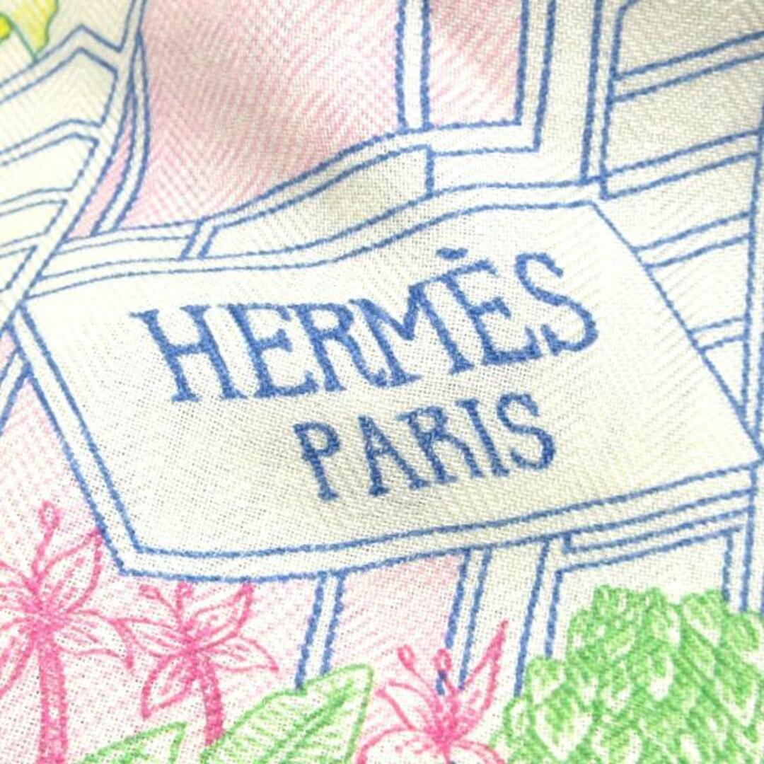 Hermes(エルメス)のHERMES(エルメス) ストール(ショール) カレ140 白×ヴェール×ブルー FAUBOURG TROPICAL カシミヤ×シルク レディースのファッション小物(マフラー/ショール)の商品写真