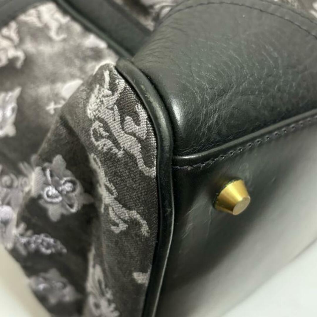 genten(ゲンテン) ハンドバッグ美品 インタラクティングモノグラム ダークグレー×グレー×黒 刺繍 ジャガード×レザー genten(ゲンテン) ハンドバッグ美品 インタラクティングモノグラム ダークグレー×グレー×黒 刺繍 ジャガード×レザー