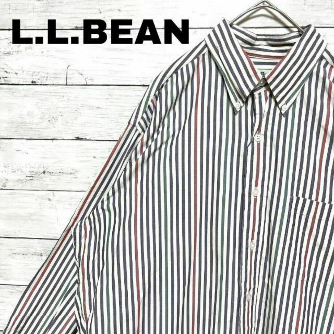 L.L.Bean(エルエルビーン)の50j US古着 春夏 L.L.Bean ストライプBD長袖シャツ 胸ポケット メンズのトップス(シャツ)の商品写真